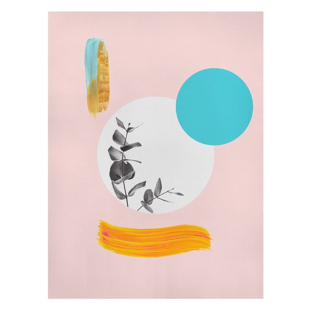 Prints multicoloured Abstract Pastel With Leaves And Dots