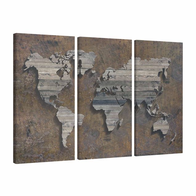 Contemporary art prints Wooden Grid World Map