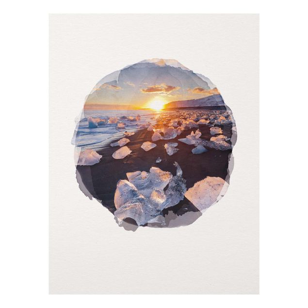 Sea life prints WaterColours - Chunks Of Ice On The Beach Iceland
