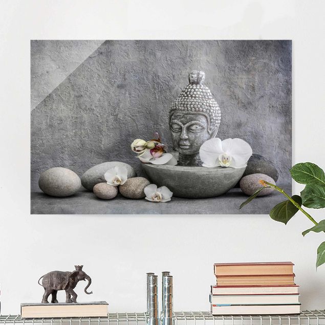 Glass prints orchid Zen Buddha, Orchid And Stone
