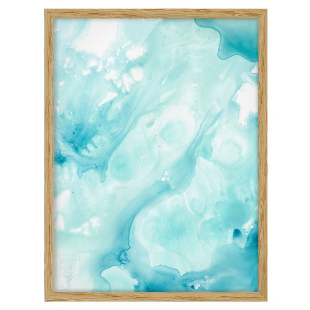 Abstract framed art Emulsion In White And Turquoise I