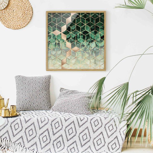 Canvas art Green Leaves Golden Geometry