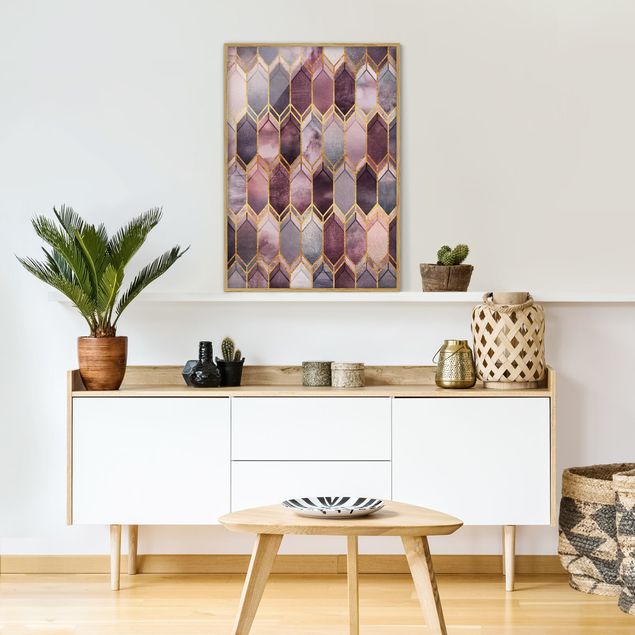 Prints abstract Stained Glass Geometric Rose Gold