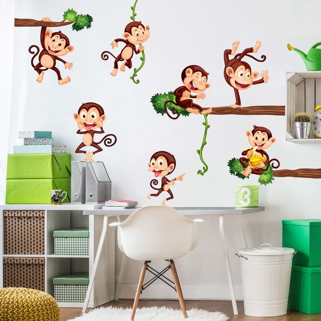 Wall decal forest Monkey family