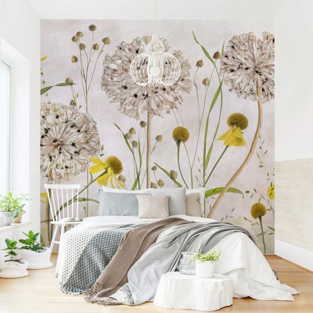 Floral wallpaper Allium And Helenium Illustration
