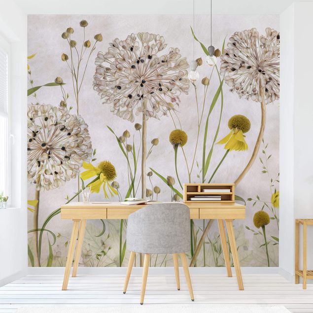 Contemporary wallpaper Allium And Helenium Illustration