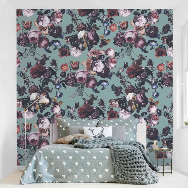 Wallpapers rose Old Masters Flowers With Tulips And Roses On Blue