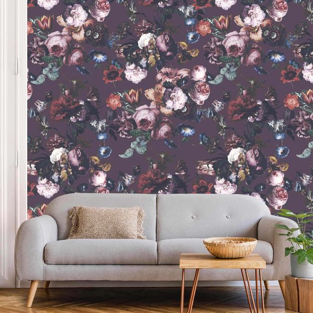 Vintage aesthetic wallpaper Old Masters Flowers With Tulips And Roses On Purple