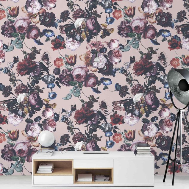 Aesthetic vintage wallpaper Old Masters Flowers With Tulips And Roses On Pink