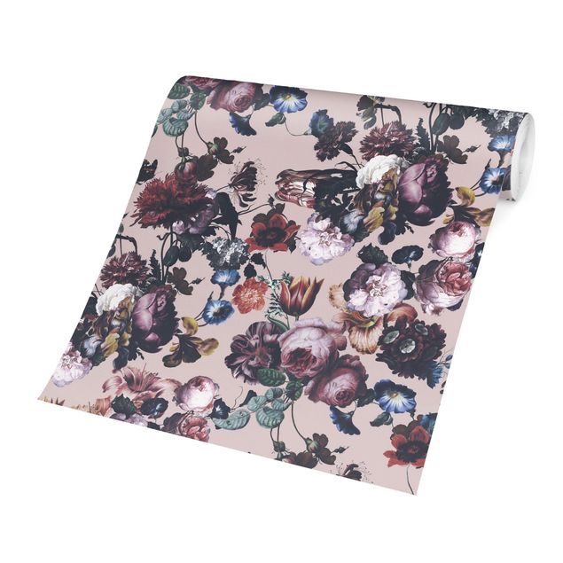 Modern wallpaper designs Old Masters Flowers With Tulips And Roses On Pink