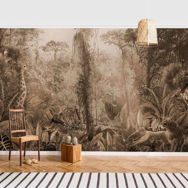 Wallpapers elefant Antique Jungle Sepia
