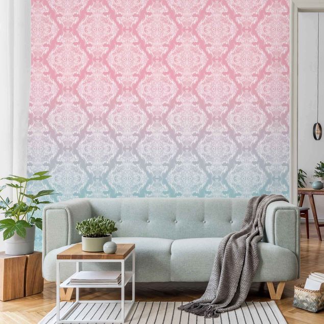 Wallpapers modern Watercolour Baroque Pattern With Blue Pink Gradient