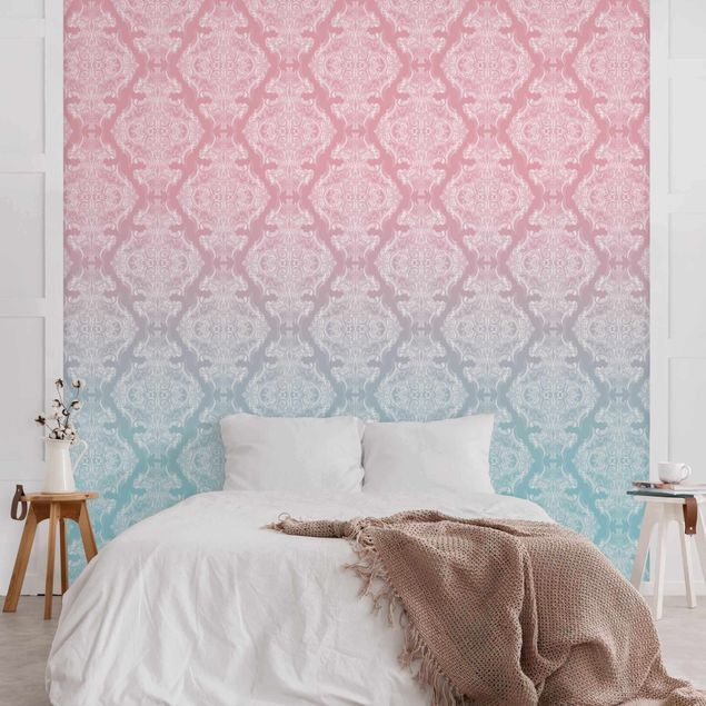 Wallpapers baroque Watercolour Baroque Pattern With Blue Pink Gradient