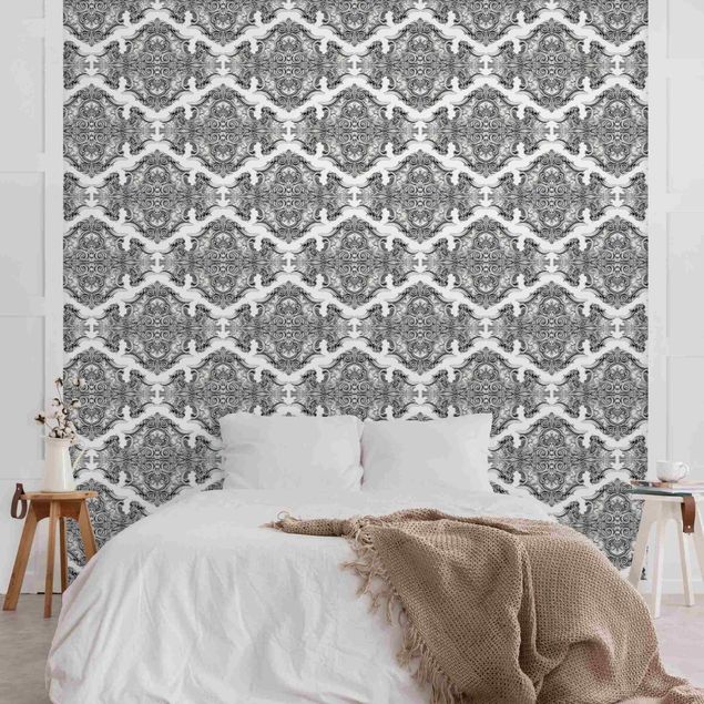 Contemporary wallpaper Watercolour Baroque Pattern With Ornaments In Gray