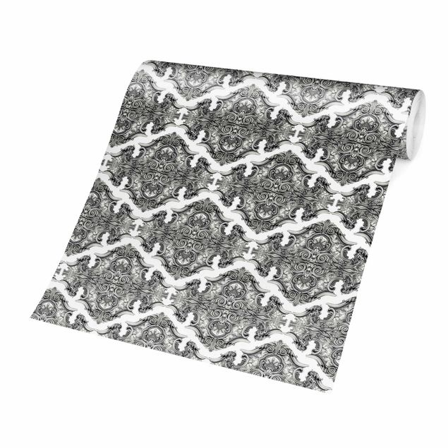Baroque style wallpaper Watercolour Baroque Pattern With Ornaments In Gray