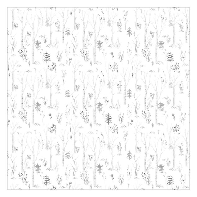 Self adhesive wallpapers Watercolour birch forest black white