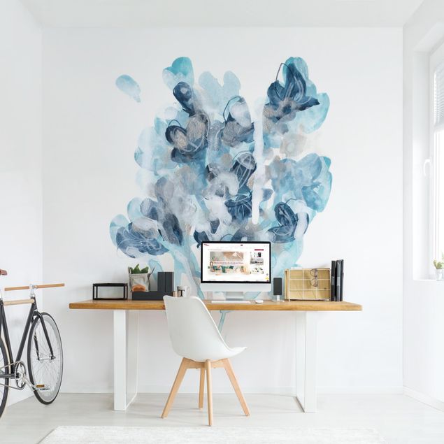 Contemporary wallpaper Watercolour Bouquet With Blue Shades