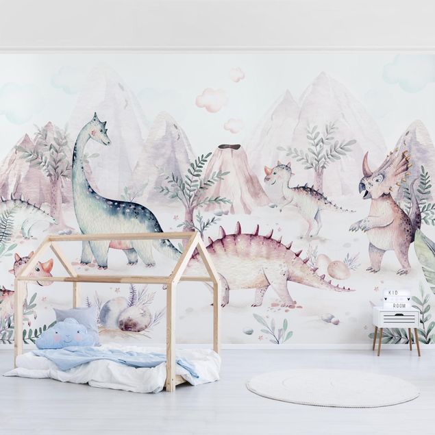 Modern wallpaper designs Watercolour World Of Dinosaurs