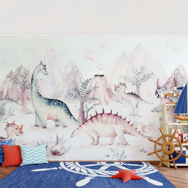 Adhesive wallpaper Watercolour World Of Dinosaurs