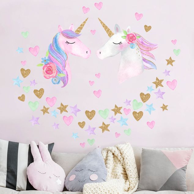 Wall stickers unicorn Watercolor Unicorn Gold Glitter Set XL