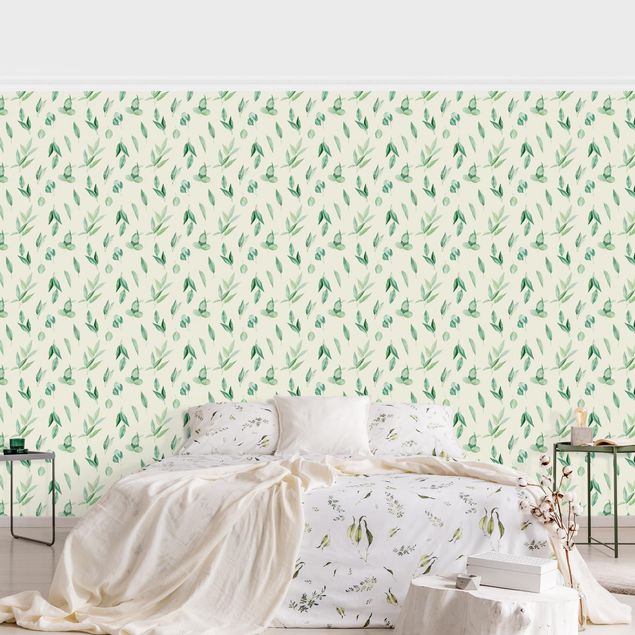 Contemporary wallpaper Watercolour Eucalyptus Branches Pattern