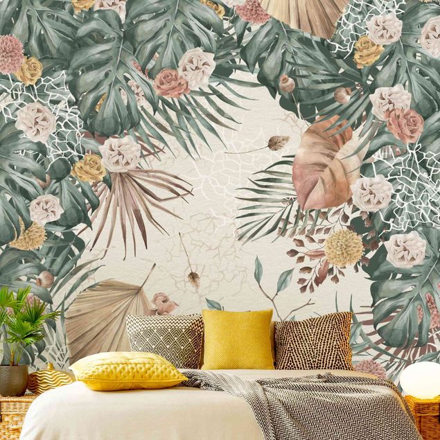Wallpapers modern Watercolour Dried Flowers With Ferns