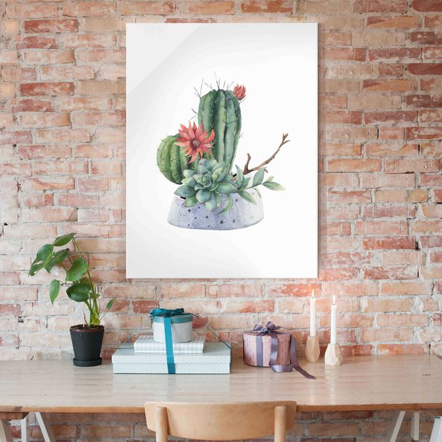Glass prints flower Watercolour Cacti Illustration