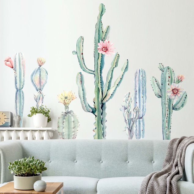 Floral wall stickers Watercolor Cactus Blossom Set XXL