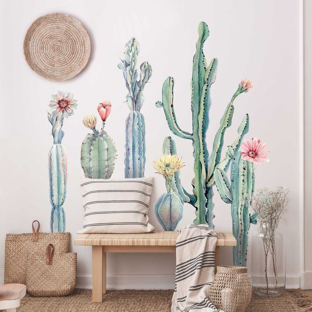 Wall stickers plants Watercolor Cactus Blossom Set XXL