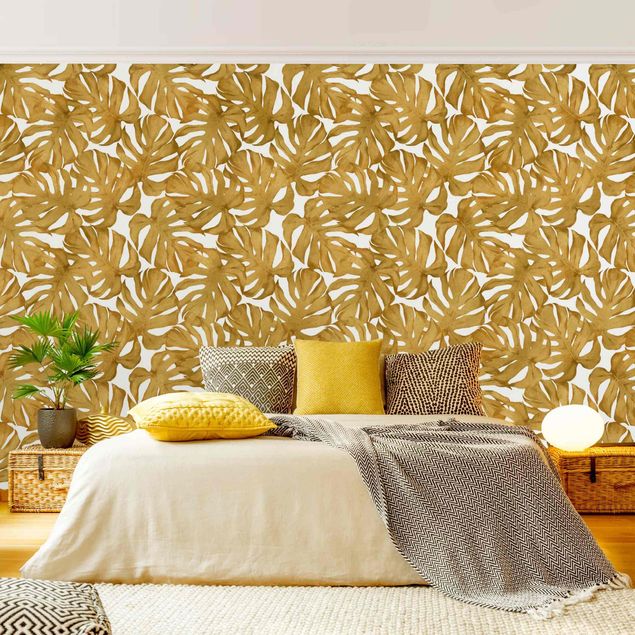 Wallpapers patterns Watercolour Monstera Leaves In Gold