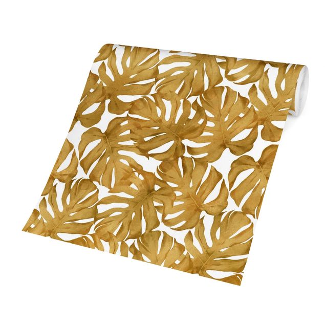 Wallpapers yellow Watercolour Monstera Leaves In Gold