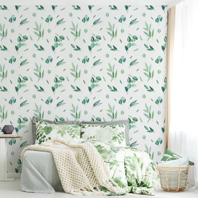 Floral wallpaper Watercolor Pattern Leaves And Eucalyptus