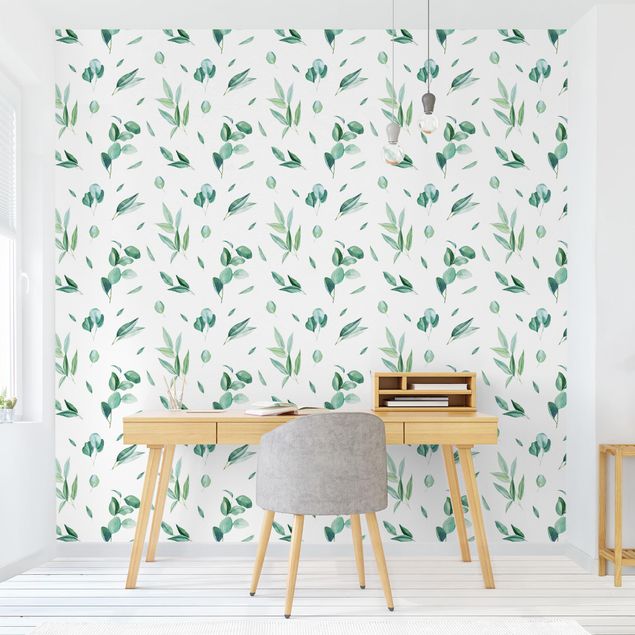Contemporary wallpaper Watercolor Pattern Leaves And Eucalyptus