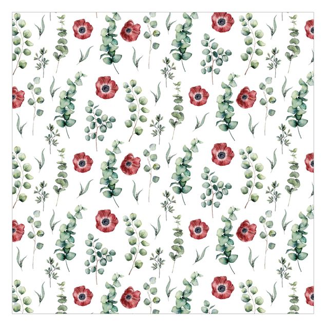 Peel and stick wallpaper Watercolor Pattern Eucalyptus And Flowers
