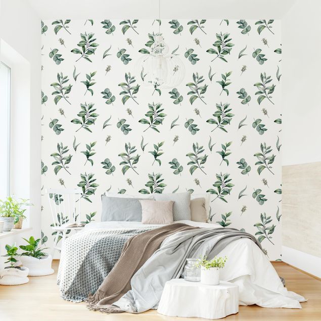 Contemporary wallpaper Watercolor Pattern Branches And Leaves