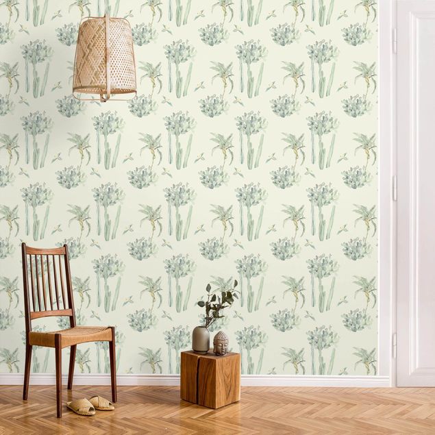 Wallpapers birds Watercolour Parrots And Cactus Pattern