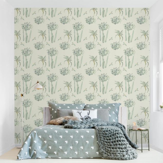Wallpapers desert Watercolour Parrots And Cactus Pattern