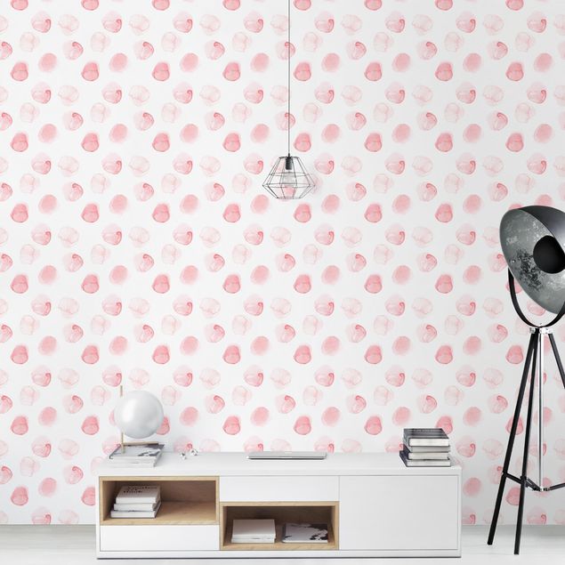 Spotty wallpaper Watercolour Dots Rosa
