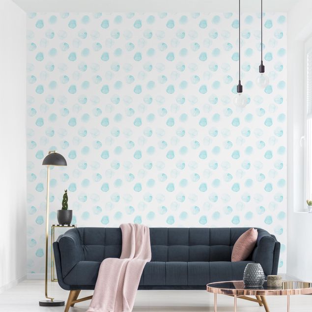 Contemporary wallpaper Watercolour Dots Turquoise
