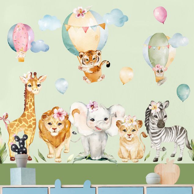 Wall stickers elefant Watercolour Safari Balloon Animal Set
