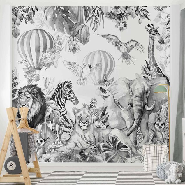 Wallpapers elefant Watercolour Animals Of The Savannah Black And White