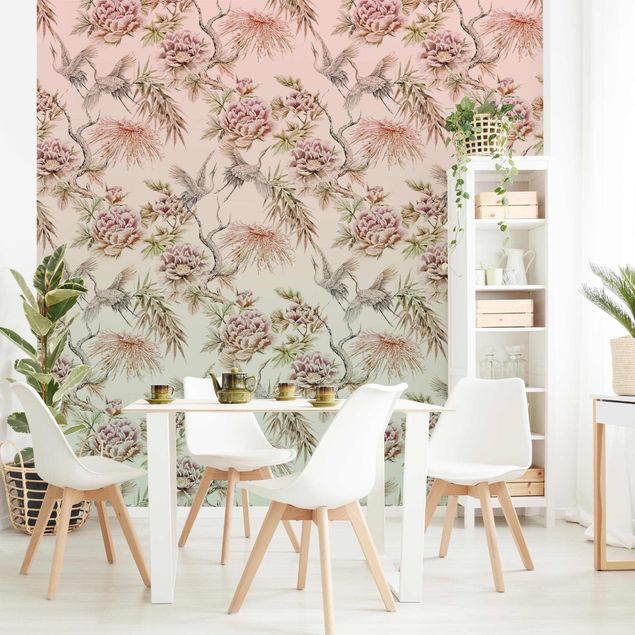 Wallpapers birds Watercolour Birds With Large Flowers In Ombre