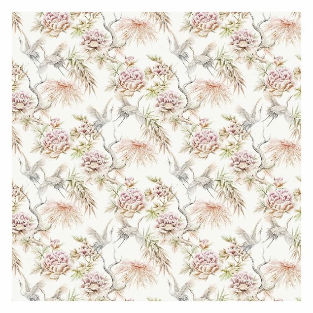 Modern wallpaper designs Watercolour Birds With Large Flowers