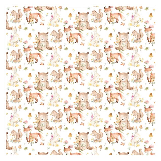 Self adhesive wallpapers Watercolour Forest Animals Bear And Fox