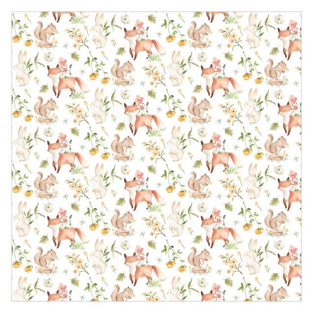 Peel and stick wallpaper Watercolour Forest Animals Fox And Rabbit