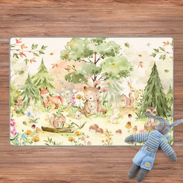Floral rugs Watercolour Forest Animals