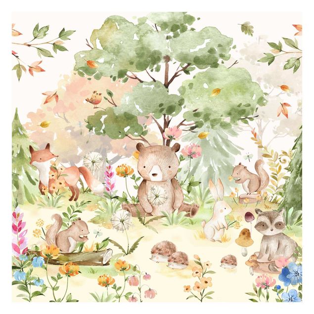 Peel and stick wallpaper Watercolour Forest Animals