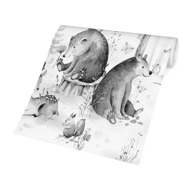 Contemporary wallpaper Watercolour Forest Animal Friends Black And White