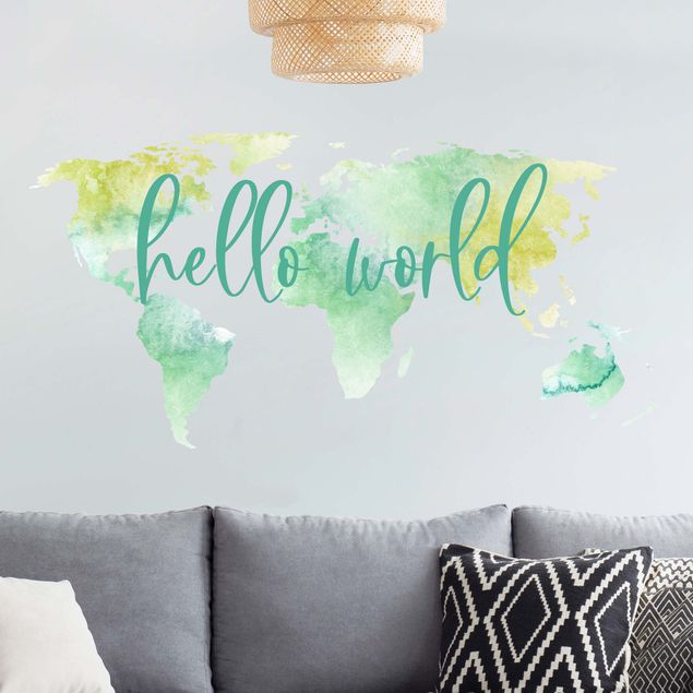 Kitchen Watercolor world map turquoise with desired text