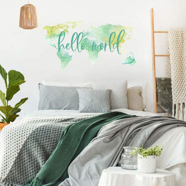 Wall stickers personalized-text Watercolor world map turquoise with desired text